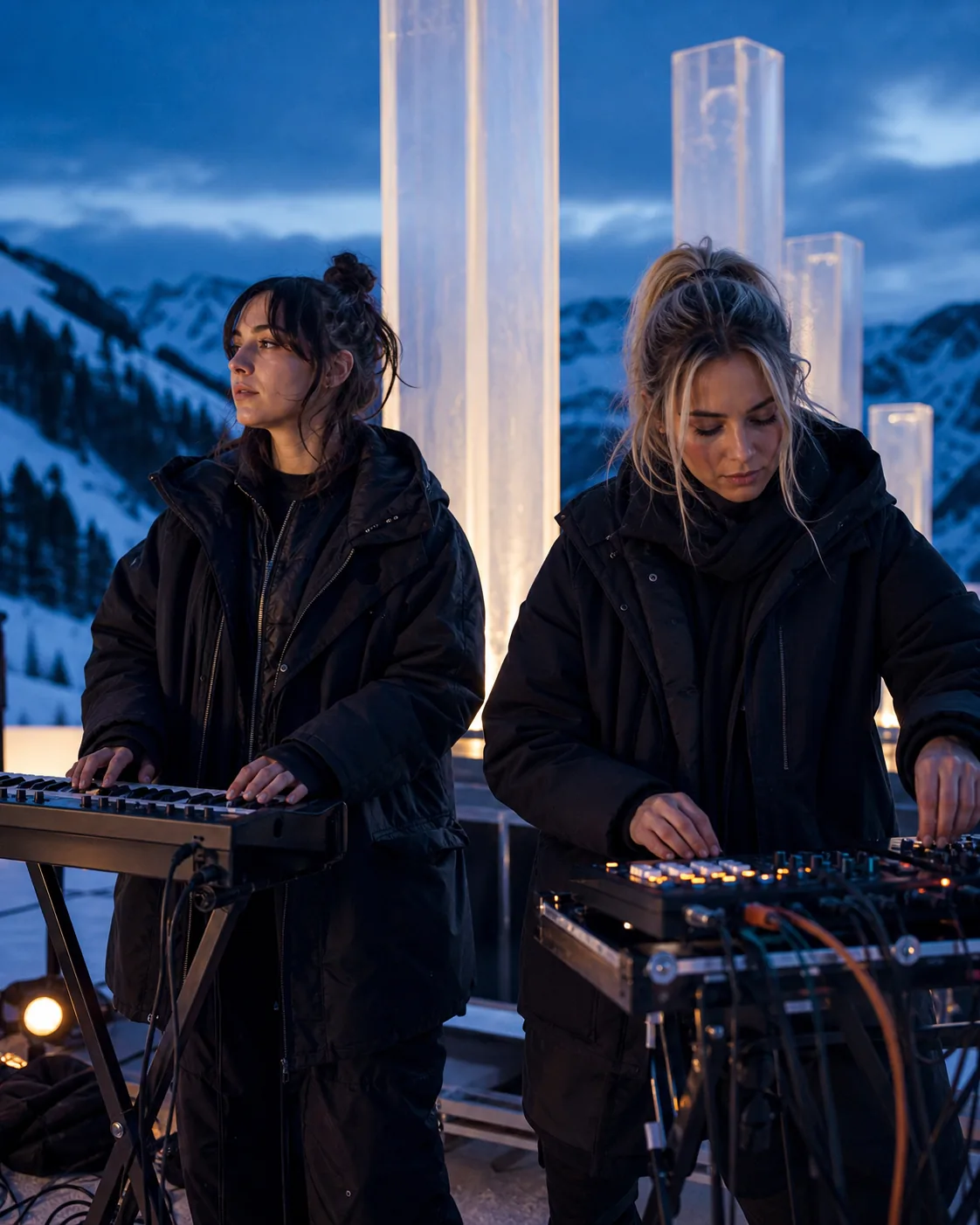 LUMA NORTH soundcheck at the outdoor snow stage during blue hour.
